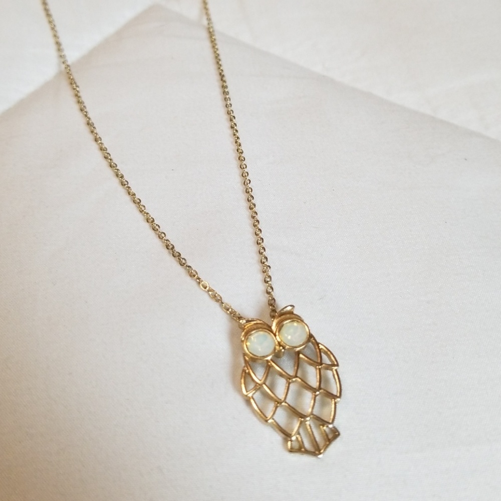 Gold Owl Opal Eyes Necklace